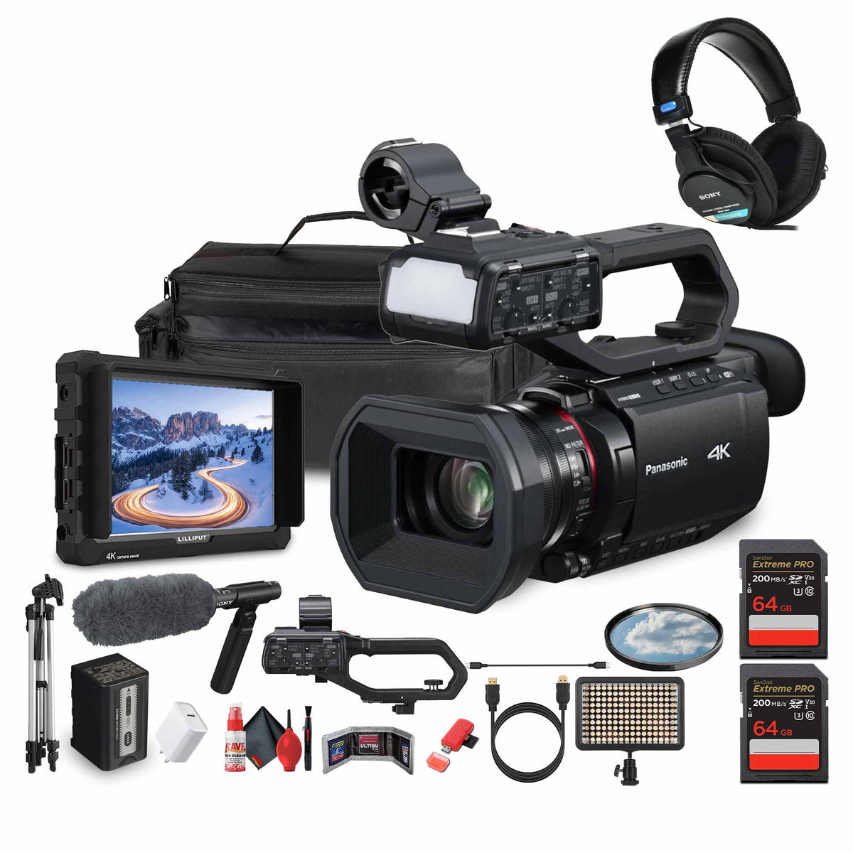 Bundle - Panasonic - HC-X2100 UHD 4K 3G-SDI/HDMI Pro Lightweight Camcorder with 24x Zoom - - Pro