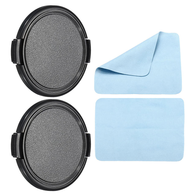 Front. Unique Bargains - 2pcs 62mm Sides Pinch Lens Cap with Cloth for Nikon/Fujifilm/Pentax/Leica - Black.