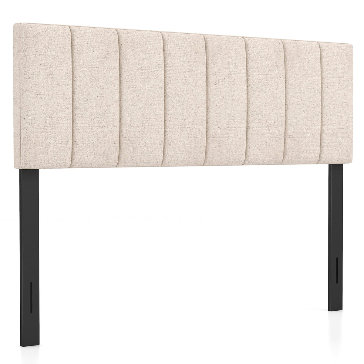 Gymax - Linen Upholstered Headboard Vertical Channel Tufted Wood Leg for Full/Queen - Beige