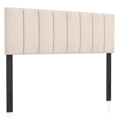 Gymax - Linen Upholstered Headboard Vertical Channel Tufted Wood Leg for Full/Queen