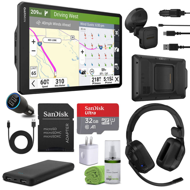 GARMIN  
209mi  
Driving West  
40mph Winds Ahead  
Wind Gusts: 6:00 pm  
40C-LINK  
LIMIT 65  
60mph Speed  
310 Mile Marker  
59°F / 57%  
218T  
5:15M  
Distance to Arrival  
SanDisk Ultra 32GB microSDHC  
microSD Adapter  
LCD Screen Cleaner  
Dignernds  
SanDisk microSD microSDHC microSDXC  
ADAPTER  
32GB  
A1  
10
