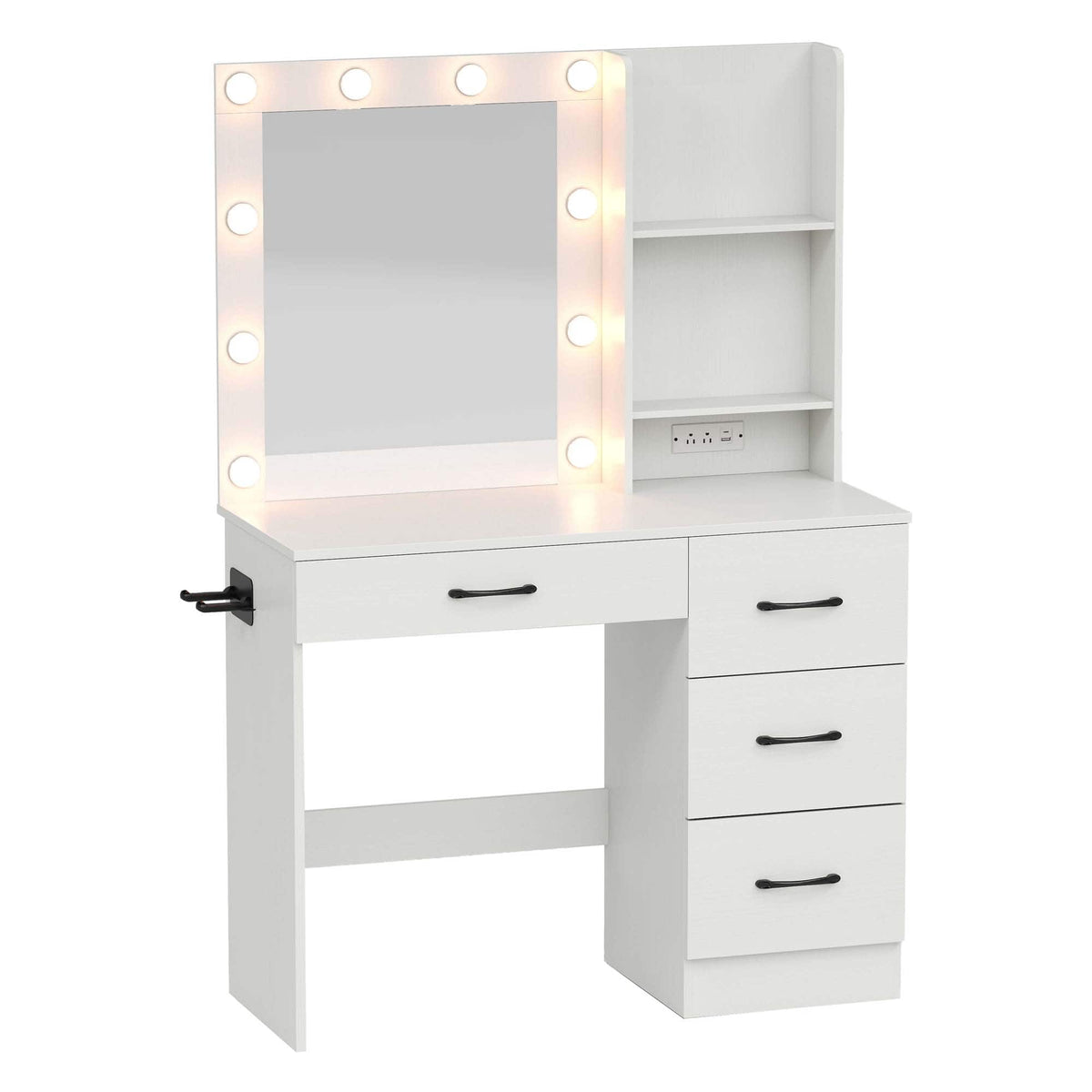 Costway - Makeup Vanity Desk with Mirror and Lights Charging Station 3-Color LED Lights - White
