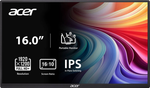acer 16.0" Portable Monitor 1920 X 1200 FULL HD+ Resolution 16:10 Screen Ratio IPS In-Plane Switching