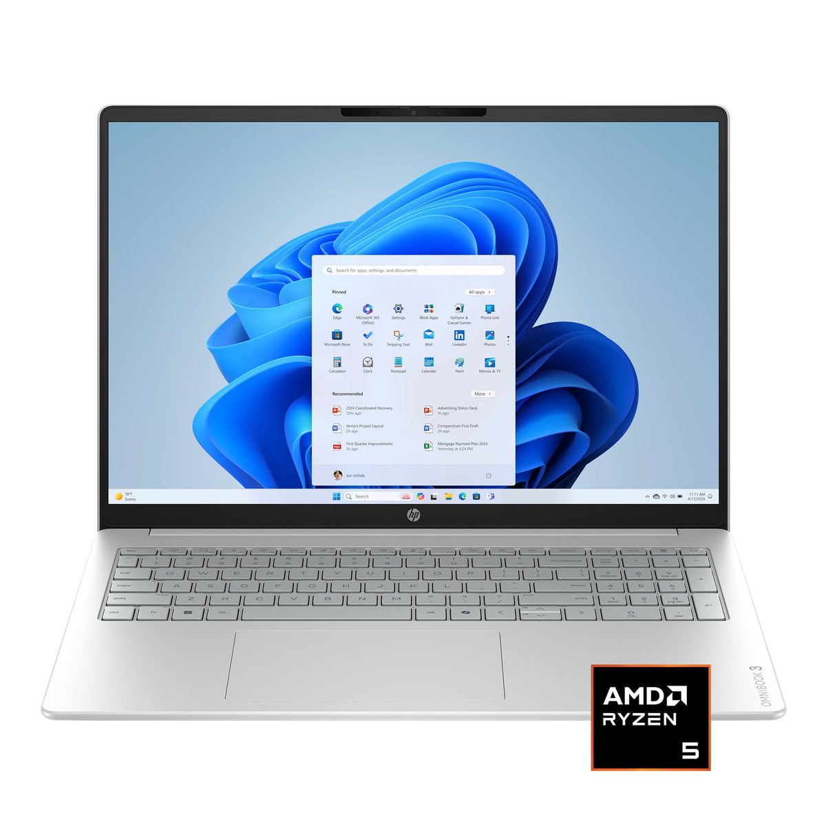 HP - OmniBook 3 16" 2K Touchscreen Laptop - AMD Ryzen 5 40 (2025) - 8GB Memory - 256GB SSD - Glacier Silver