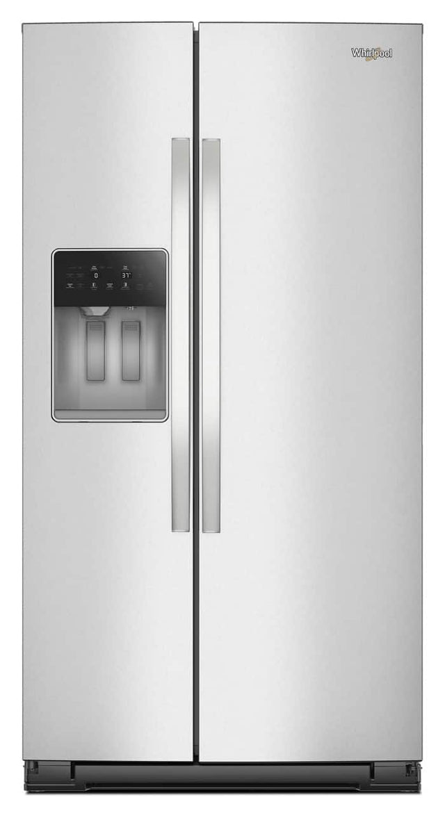 Front. Whirlpool - 36 in. Wide 20.85 cu. ft. Side-by-Side Counter-Depth Refrigerator with In-Door Ice & Water - Fingerprint Resistant Stainless Finish.