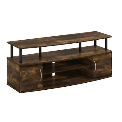 FurniFact - Black Amber Pine Large Entertainment Center with Spacious Storage
