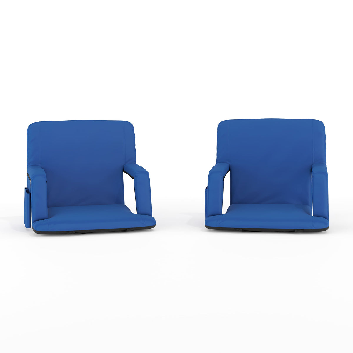 Emma + Oliver - 2 Pack Folding Metal Stadium Chairs with Padded, Reclining Back & Armrests - Red