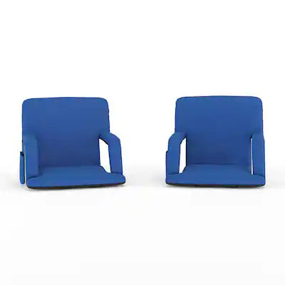 Emma + Oliver - 2 Pack Folding Metal Stadium Chairs with Padded, Reclining Back & Armrests