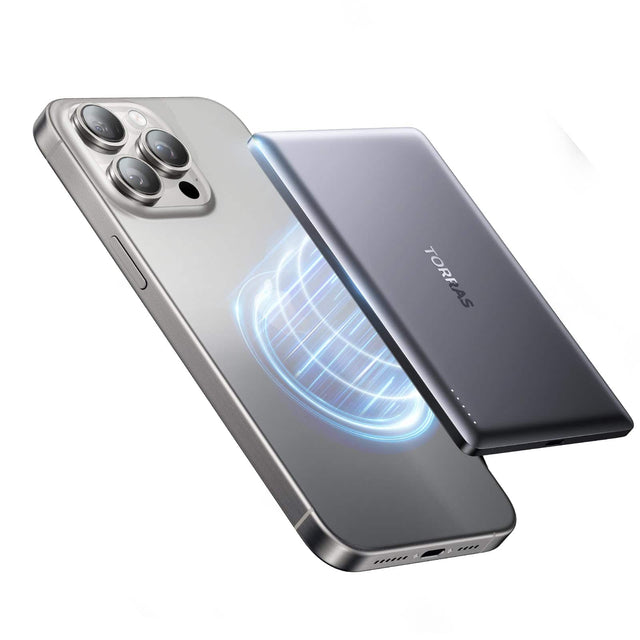 Front. TORRAS - MiniMag - MagSafe Portable Charger - Wireless Magnetic Power Bank - 5000mAh - Titanium Gray.
