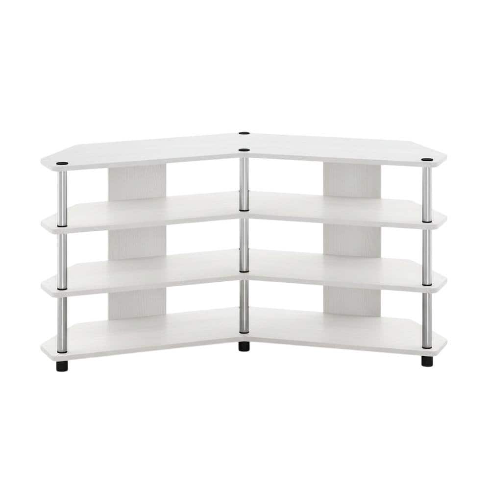FurniFact - 4-Tier Corner TV Stand for TVs up to 55 inches with easy assembly - White