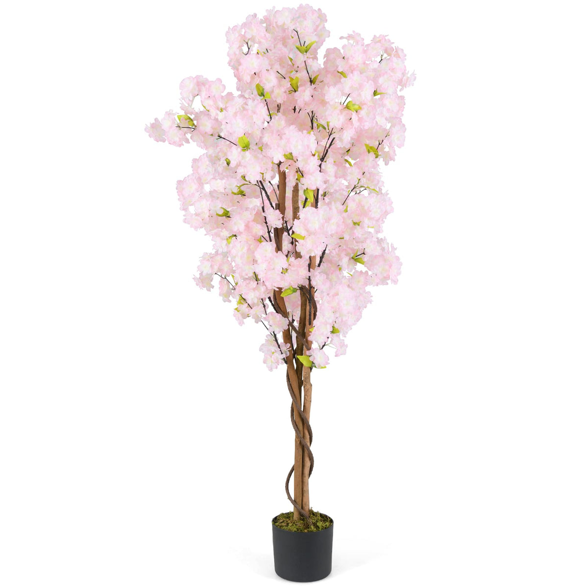 Gymax - 5 FT Tall Artificial Cherry Blossom Tree Faux Flower Plant in Nursery Pot - Pink