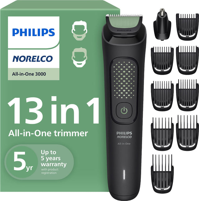 PHILIPS NORELCO All-in-One 3000 13 in 1 All-in-One trimmer PHILIPS NORELCO Up to 5 years 5 yr warranty with product registration All-in-One HM -2