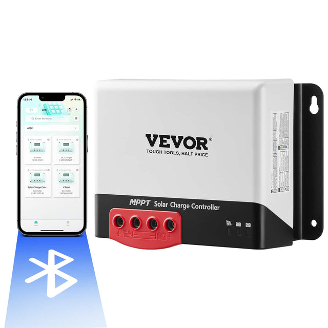 1S:5 W BT IH A a Ester beywords a MEO 4 . -  m . - oF nhaga EMBUSON I VEVOR TOUGH TOOLS, HALF PRICE 5 Sote Chorge CoN Contratto 150L408 . aeat Poctato N ASsoes MPPT Solar Charge Controller