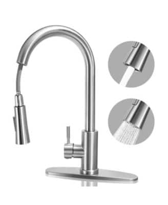 Front. Sugift - Pull-Down Kitchen Faucet 360° Rotation Dual Water Modes 304 Stainless Steel - Silver.