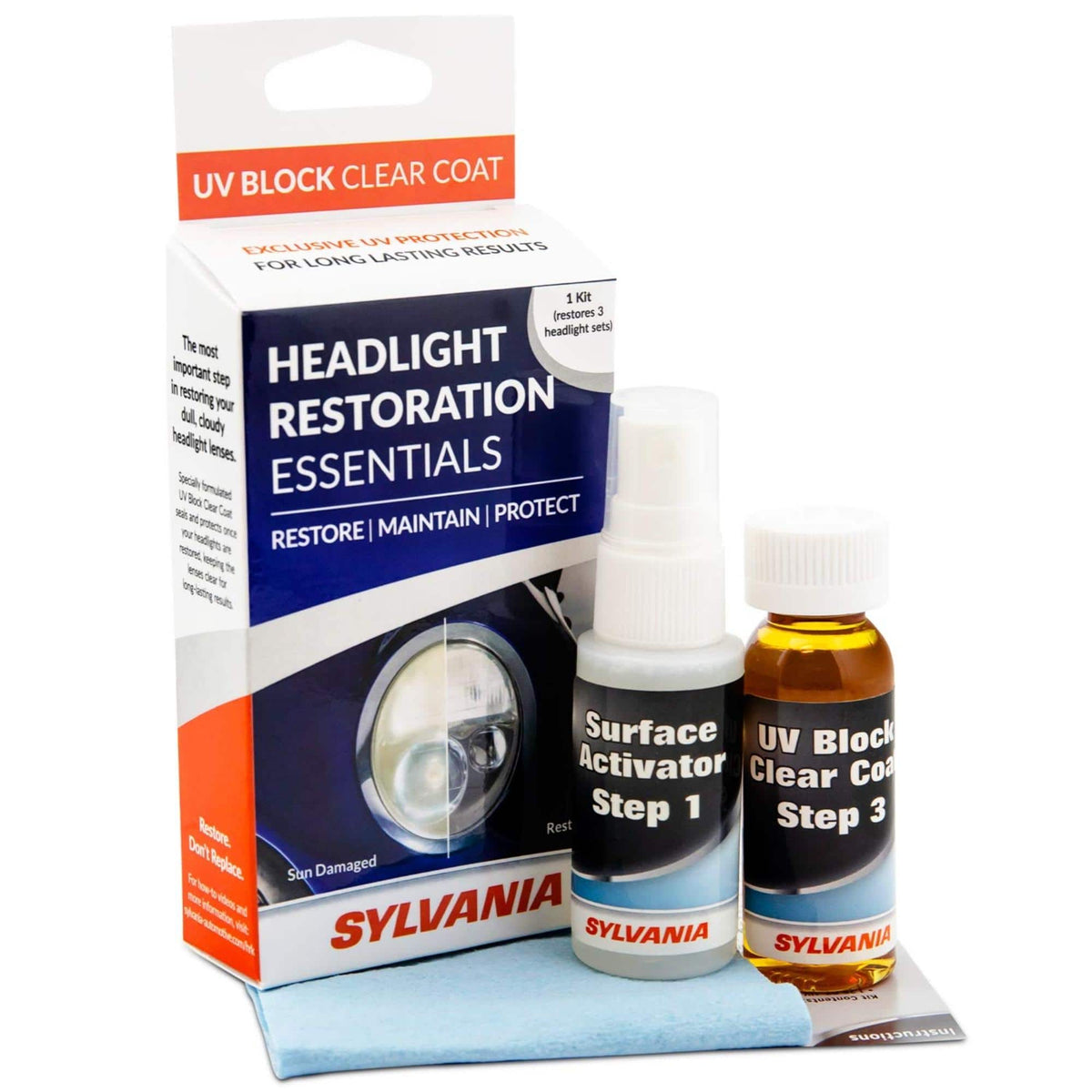 Sylvania - UV Block Clear Coat Kit - Premium UV Headlight Protection for Vehicles - Includes Surface Activator, Protective Clear