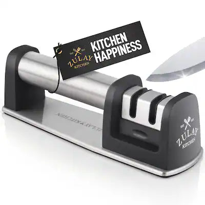 Zulay Kitchen - Premium Quality Knife Sharpener for Straight and Serrated Knives Stainless Steel Ceramic and Tungsten