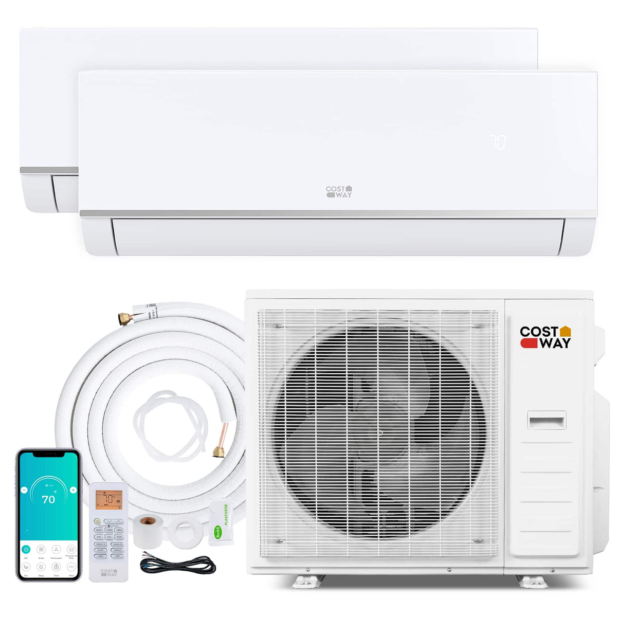 Costway - Blast Pro 2 Zone 20000 BTU Mini Split AC/Heating System, 23 SEER2, WiFi Enabled - White
