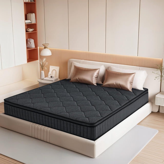 Front. Vipbear - 14 Inch Hybrid Mattress in a Box with Memory Foam & Individual Pocket Springs, Fiberglass Free, CertiPUR-US Certified - Dark gray.