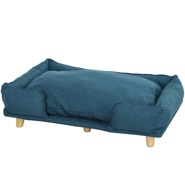 Front. Pawhut - Dog Couch with Comfortable Cushion, Pine Wood Legs, Foot Pads for Large-Sized Dogs Indoor Use - Blue.