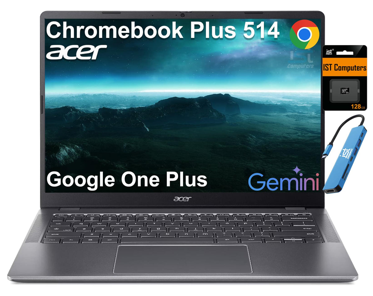 Acer - Chromebook Plus 514 14" FHD+ Touchscreen Laptop with Google AI - Intel Core 3 - 8GB RAM - 512GB+128GB SD - Backlit - Steel Gray
