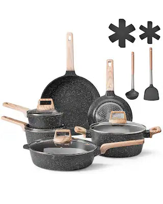 VEVOR - 17 Piece Pots and Pans Set Nonstick, Granite Cookware Set, Induction Cookwares, Kitchen RV Cooking Sets with Frying