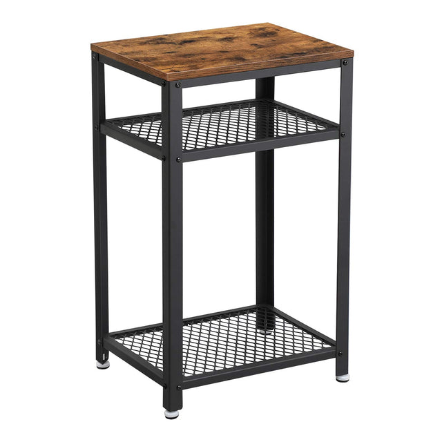 Front. Songmics Home - 3-Tier Tall Side Table, Small Telephone End Table Stand with 2 Mesh Storage Shelves for Office, Bedroom, Living Room - Rustic Brown and.