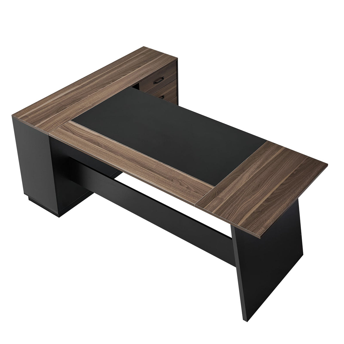 VEVOR - L-Shaped Executive Desk, Large Modern Office Table with Drawers and Storage Cabinet, Heavy Duty Wooden Executive Table - Black,Brown