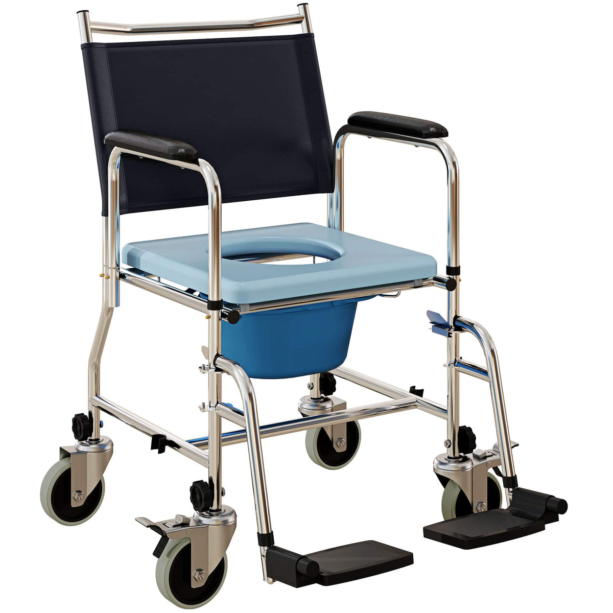 Homcom - Shower Chair, Bedside Commode Wheelchair with Padded Seat, Backrest, for Seniors, Disabled - Black