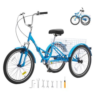 VEVOR - Folding Adult Tricycle, 24-Inch Adult Folding Trikes, Carbon Steel 3 Wheel Cruiser Bike with Large Basket