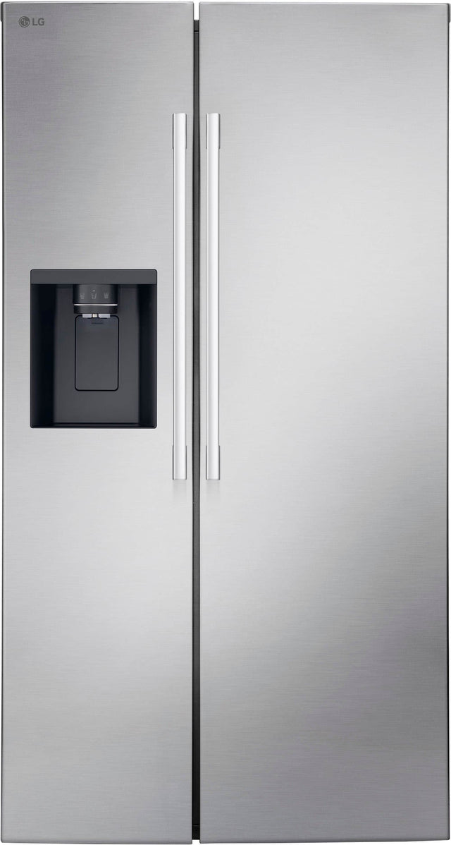 Front. LG - 36-in Wide 26.6 Cu. Ft. Side-by-Side Smart Refrigerator with External Ice and Water - PrintProof Stainless Steel.