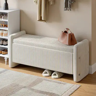 Pinmoco - Rectangular Corduroy Upholstered Ottoman Bench with Storage