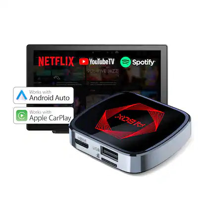 Rexing - AI Box Wireless CarPlay & Android Auto Adapter with Netflix, YouTube, TikTok Lite - USB-C A/C Cables