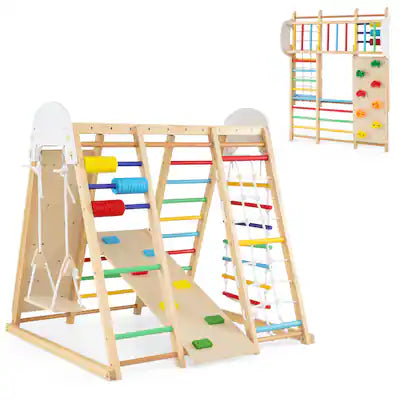 Costway - Indoor Jungle Gym for Kids 8-in-1 Montessori Climber Playset with Swing Monkey Bars