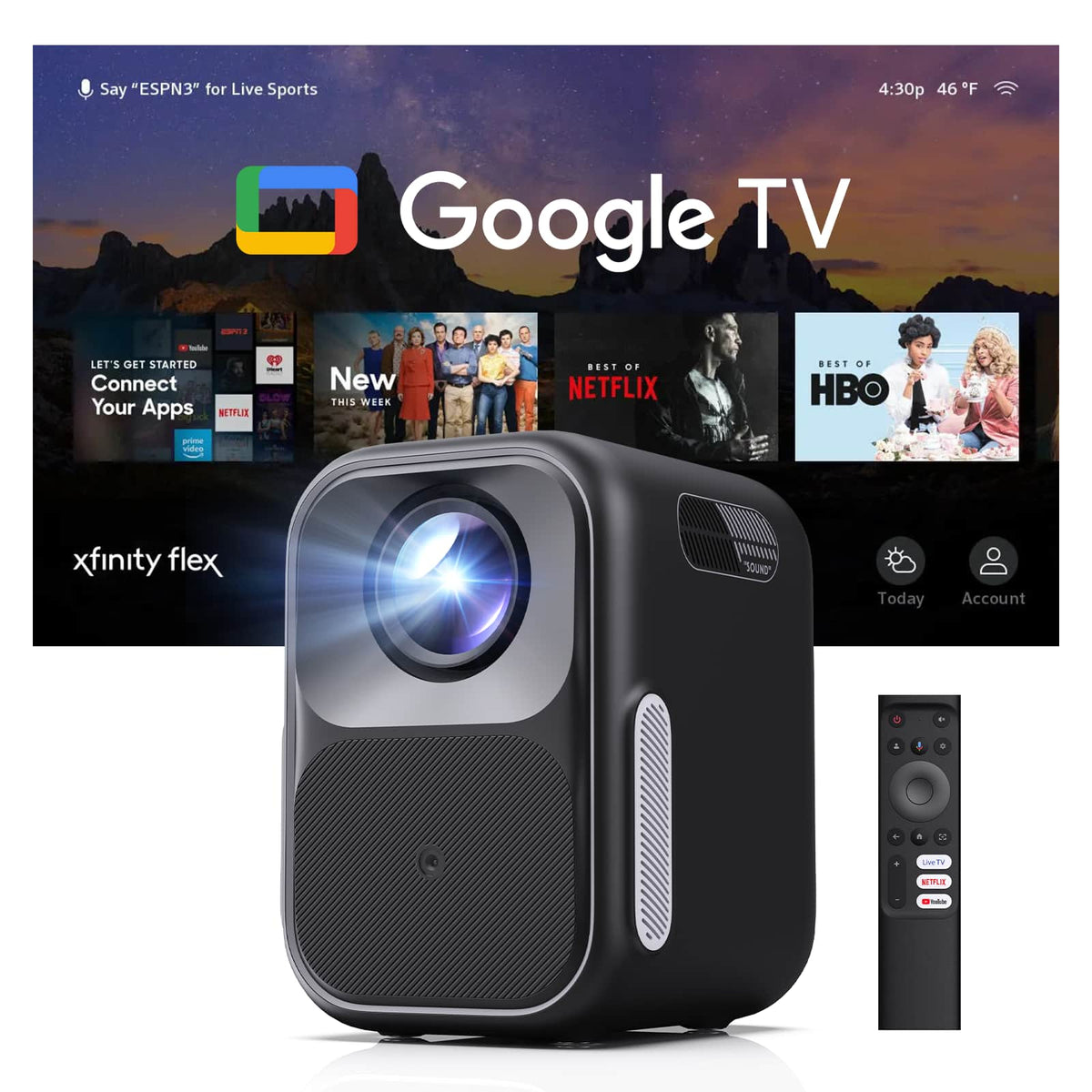 WEMAX - Google TV Projector, 10ms Lag-Free Gaming, MECE & HDR10 & Dolby Audio, AI Auto Setup, Native 1080P Smart Projector - Black & Gray