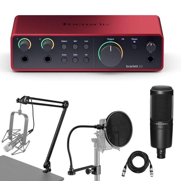 Focusrite - Scarlett 2i2 4th Gen USB Audio Interface with Software, Bundle with AT2020 Microphone, Studio Headphones and