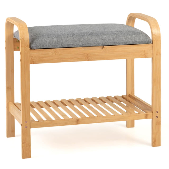 Front. Gymax - Gymax Bamboo Shoe Rack Bench w/ Cushion Entryway Bench w/ Flip-Top Storage - Natural and Grey.