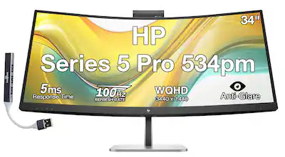 HP - Series 5 Pro 534pm 34" WQHD VA Monitor With 5ms Response Time, Flicker Free, Displayport, HDMI & DKZ (9E0Z2UT#ABA)