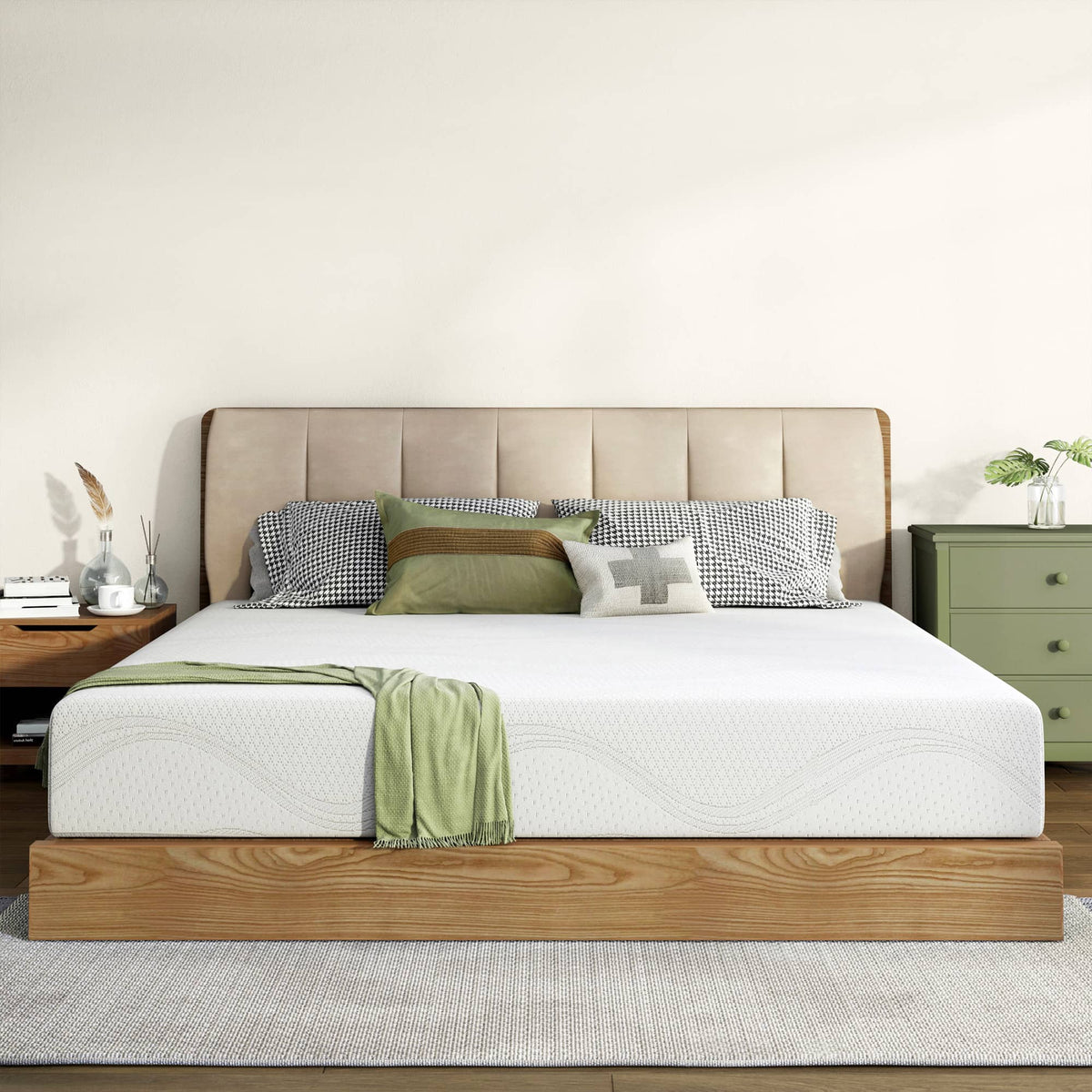 Anysun - King Size Memory Foam Mattress,14 Inch Bed Mattress,with Cooling Green Tea Gel - White