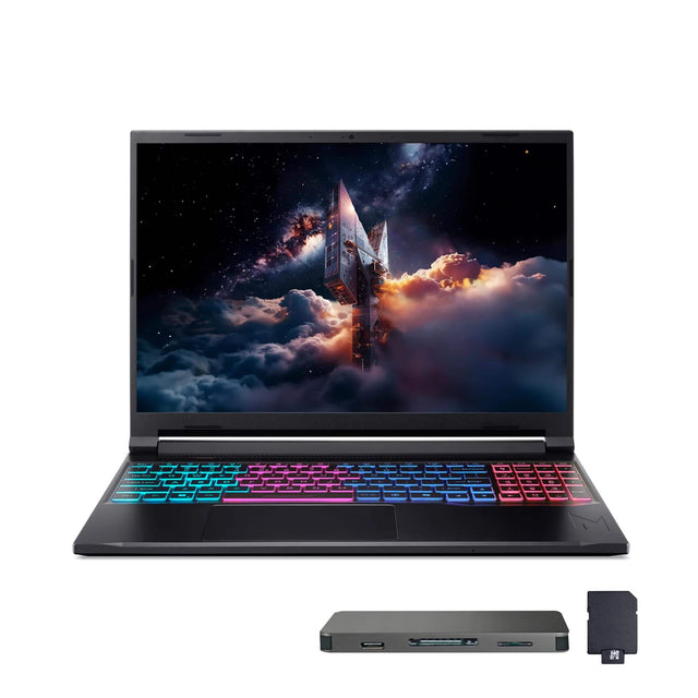 Front. Acer - Acer Nitro V 16S 16" Gaming Laptop,Ryzen 7 260,16GB DDR5,1TB SSD+1TB Dock Set,RTX 5070,1TB Dock Set,Win 11 Pro,Black - Black.