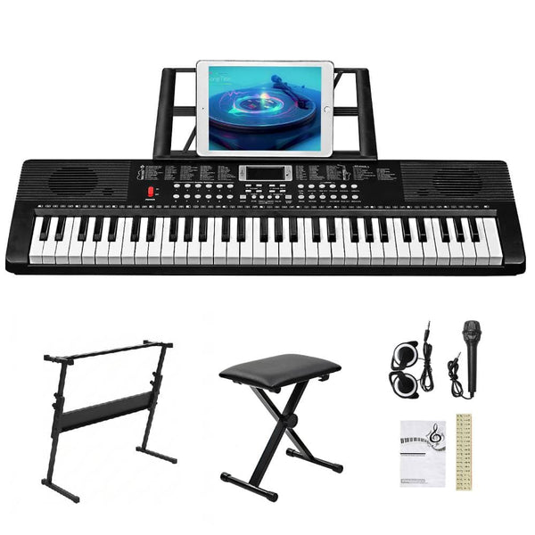 Winado - 61 Key Electronic Keyboard Piano w/ Stand, Bench & Headphones, Microphone Set for Beginners w/LCD Display
