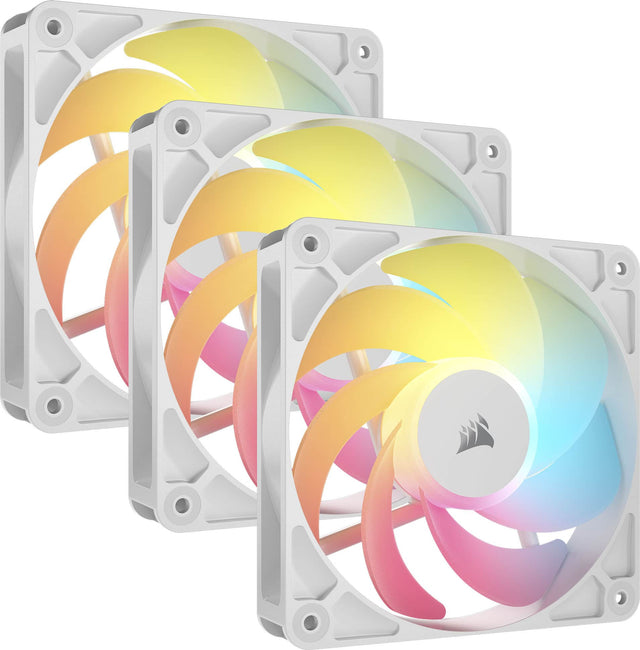 Front. CORSAIR - RS120-R ARGB 120mm PWM Reverse Case Fans Triple Pack - White.
