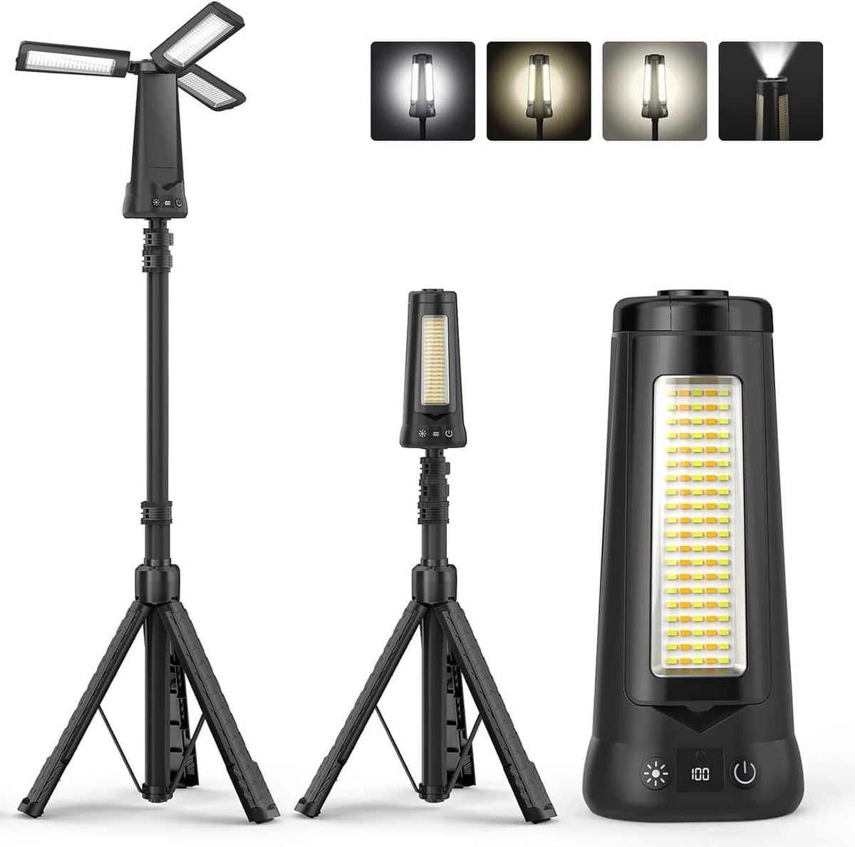 Dimgogo - 15000mAh LED Camping Light,7ft Adjustable Stand,5500LM 3-Color Dimmable Emergency Lamp Detachable Tripod - Black
