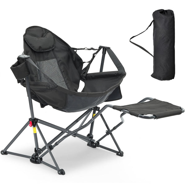 Ainfox - Hammock Camping Chair, Portable Heavy Duty Folding Swing Chair for Adults with Carrying Bag & Optional Footrest - Black-with Footrest