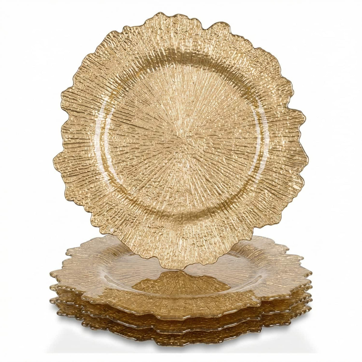 American Atelier - Reef Glass 13"D Charger Plate 4-Piece Set - Gold