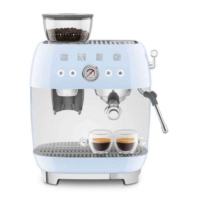 Front. SMEG - EGF03 Semi Automatic Espresso Machine - Pastel Blue.