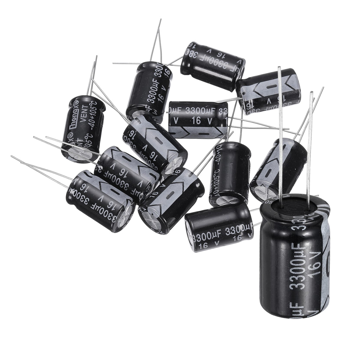 Unique Bargains - 3300uF 16V 13x20mm Electrolytic Capacitor, 105C High Temp Radial Leads, for TVs/LCDs/VCD, 12pcs - Black