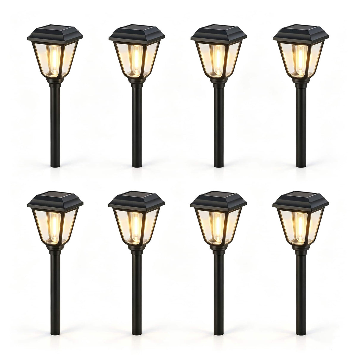 Dazzed Corner - Solar Pathway Lights 8-Pack, Waterproof 3000K Warm White, Auto On/Off - Black