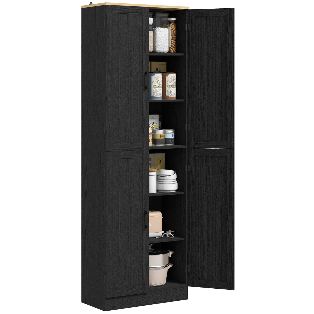 Homcom - Kitchen Pantry, 4-Door Kitchen Pantry Cabinet with Adjustable Shelves and Doors - Black