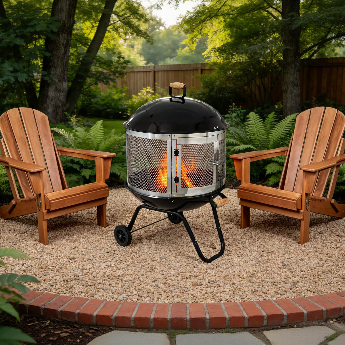 Bestier - 28 Inch Fire Bowl with Wheels & Spark Guard, Portable Outdoor Fire Pit with Grate