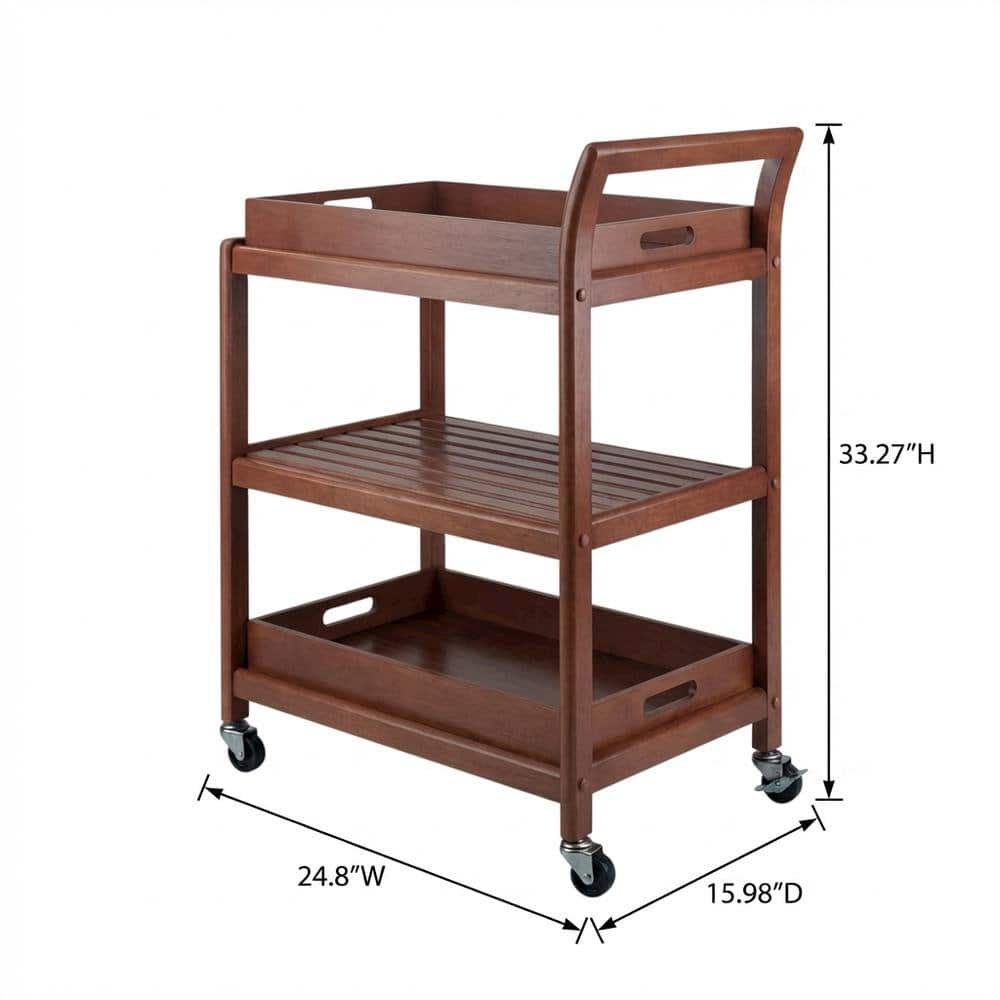 FurniFact - Solid Wood Kitchen Cart With Serving Trays, Vintage Bar Cart On Wheels - Walnut